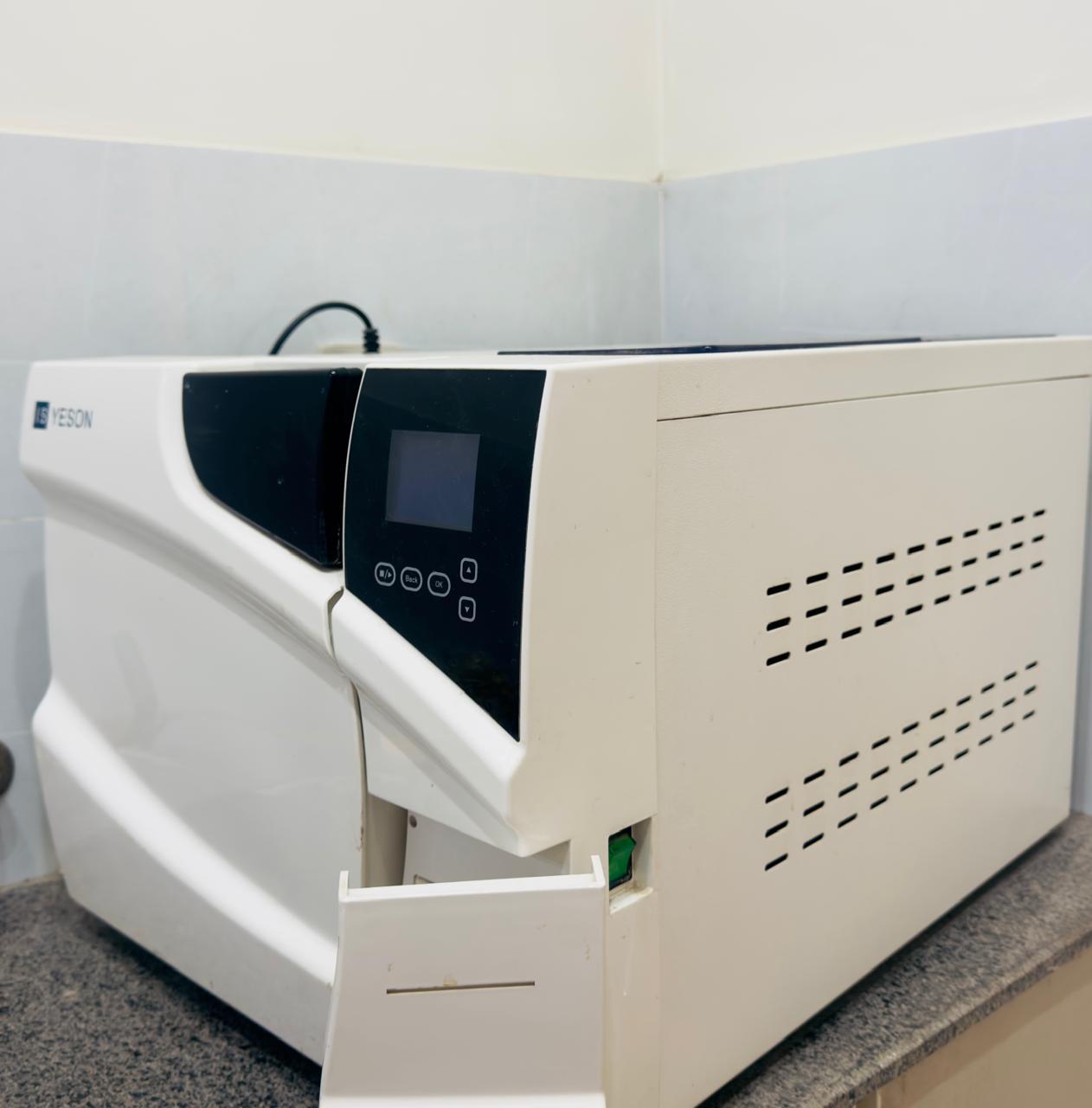 Close-up of sterilization equipment at Zaheer Dental Surgery.